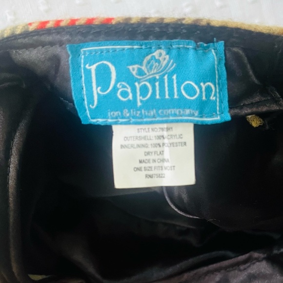 Papillon vintage plaid baker boy hat one size multicolor bow detailed buttons - Picture 13 of 14